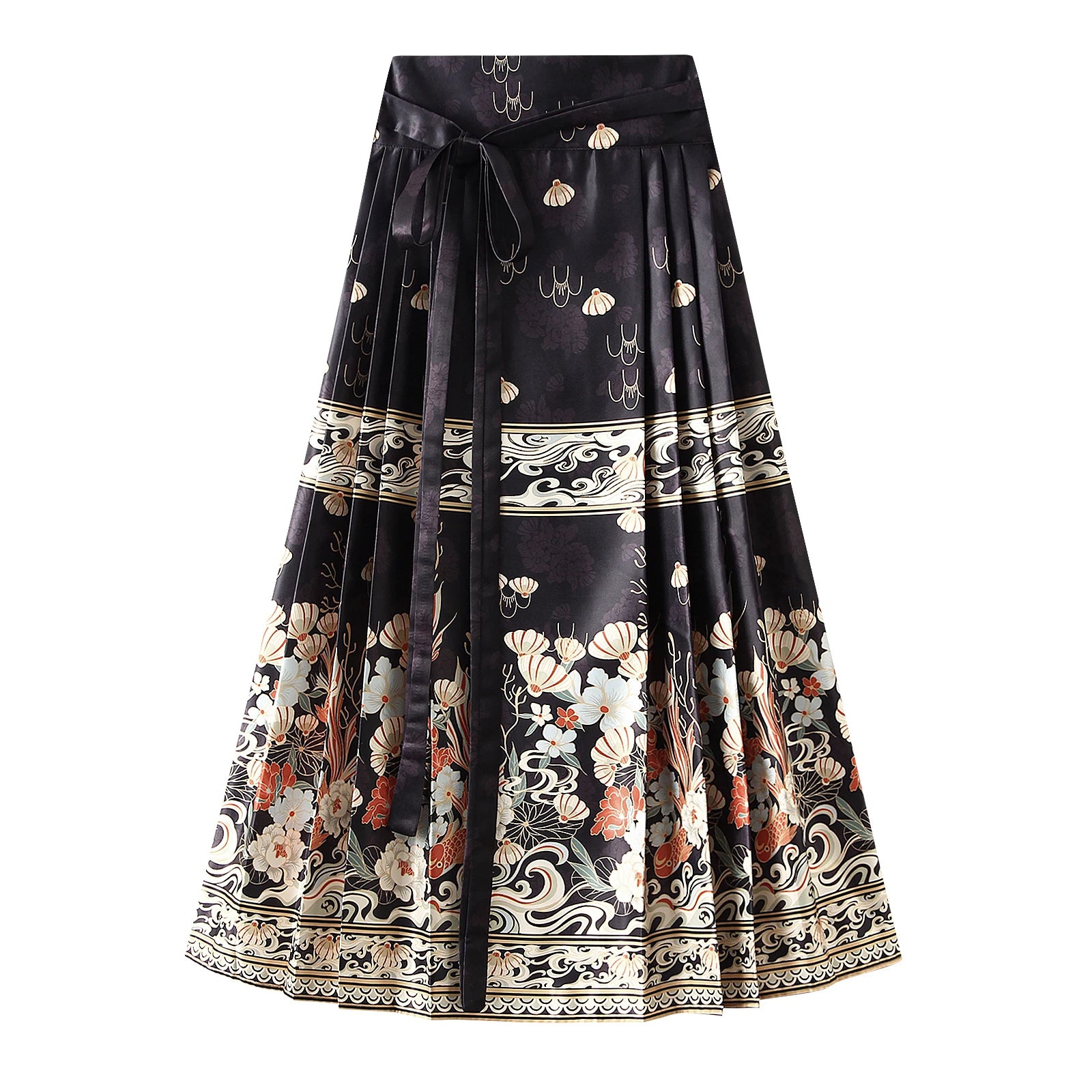 Womens Elegant Pleated Long Swing Skirt