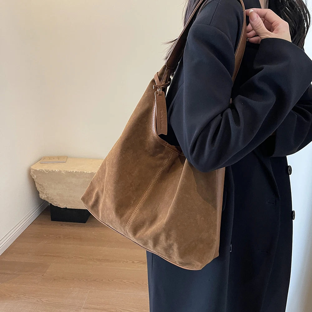 Women Suede Tote Bag Magnetic Closure
