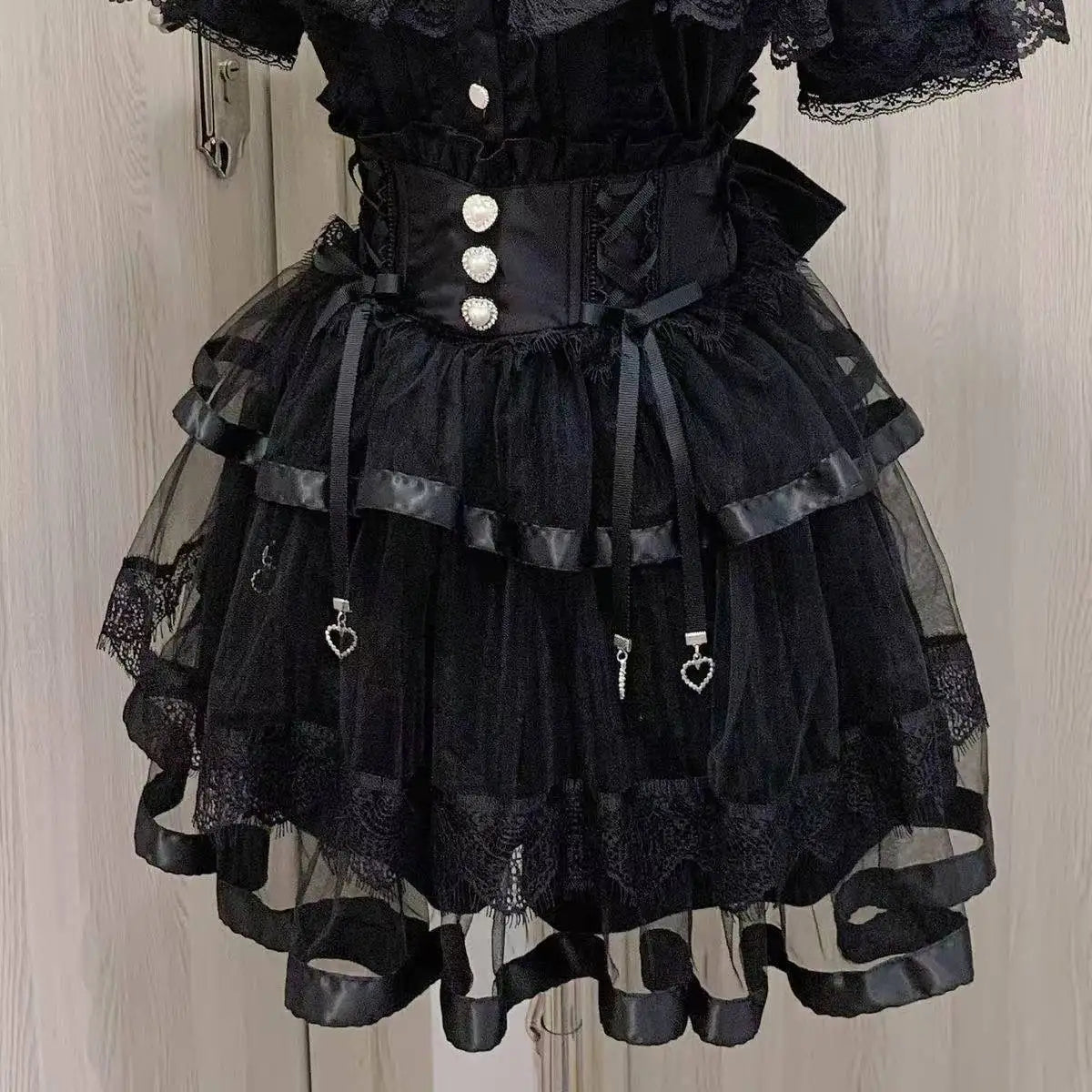 Lolita Style Mini Skirt Women Elegant Lace Metal Buckle Skirt