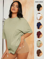 Oversized Cotton Drop Shoulder T-Shirt for Women