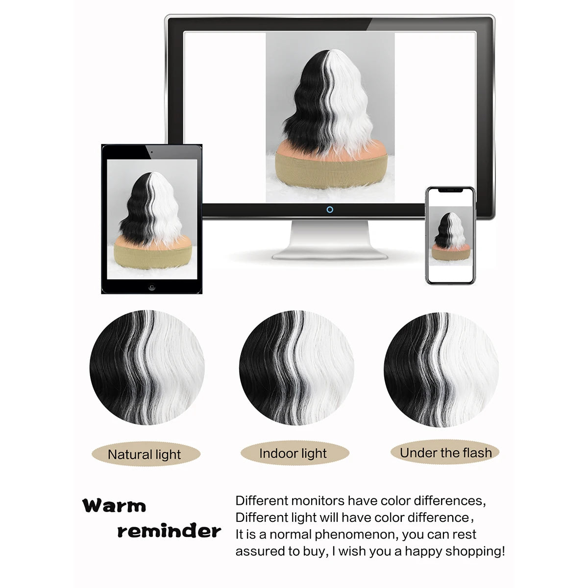 Short Wavy Shoulder Length Full Bang Heat Resistant Wig (Black and White)