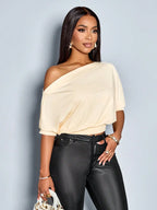 Women's Off Shoulder Ruched Top with Puff Sleeves