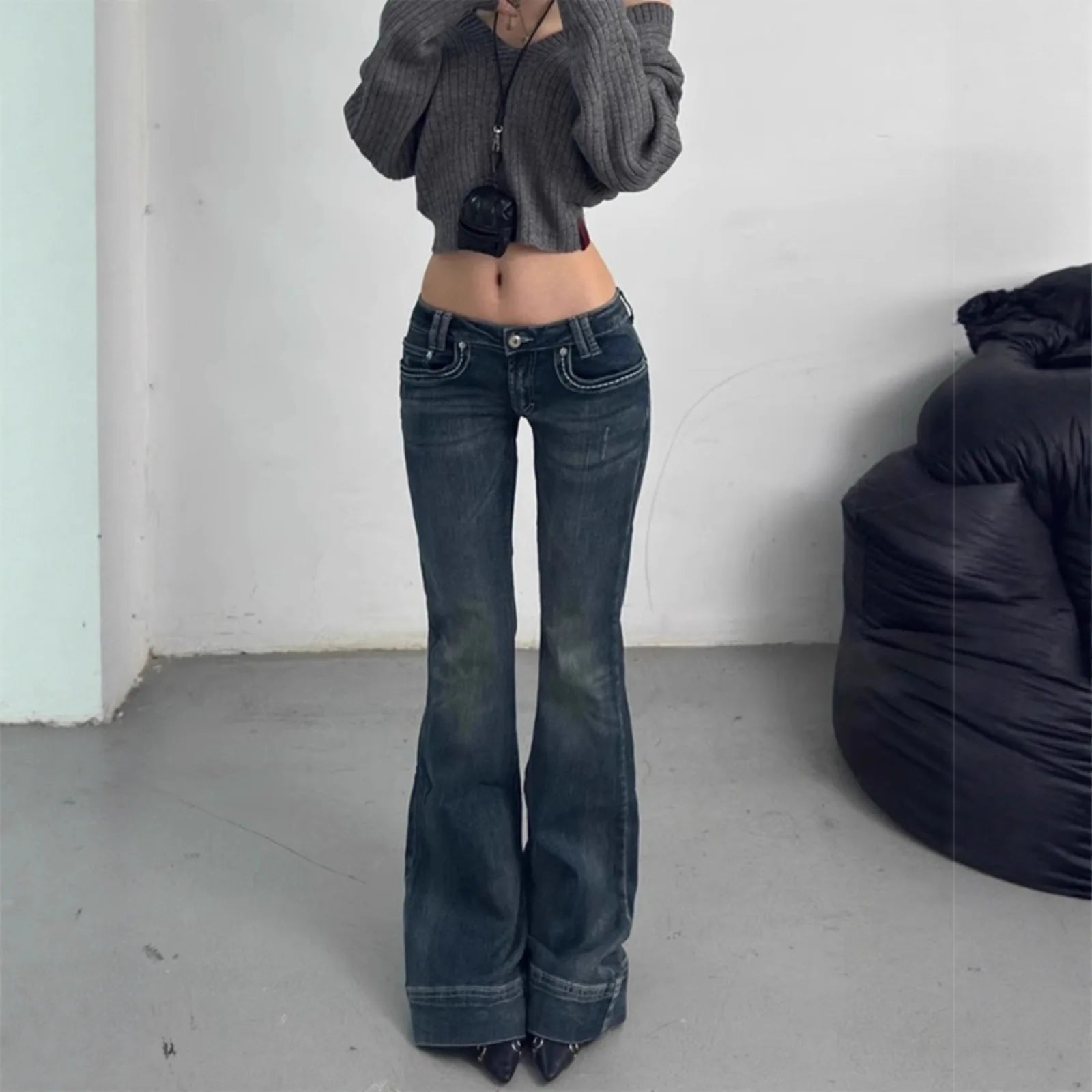 Low-Waist Bell Bottom Denim Jeans Women