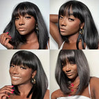 Straight Human Hair Wigs Bangs  Realistic Scalp