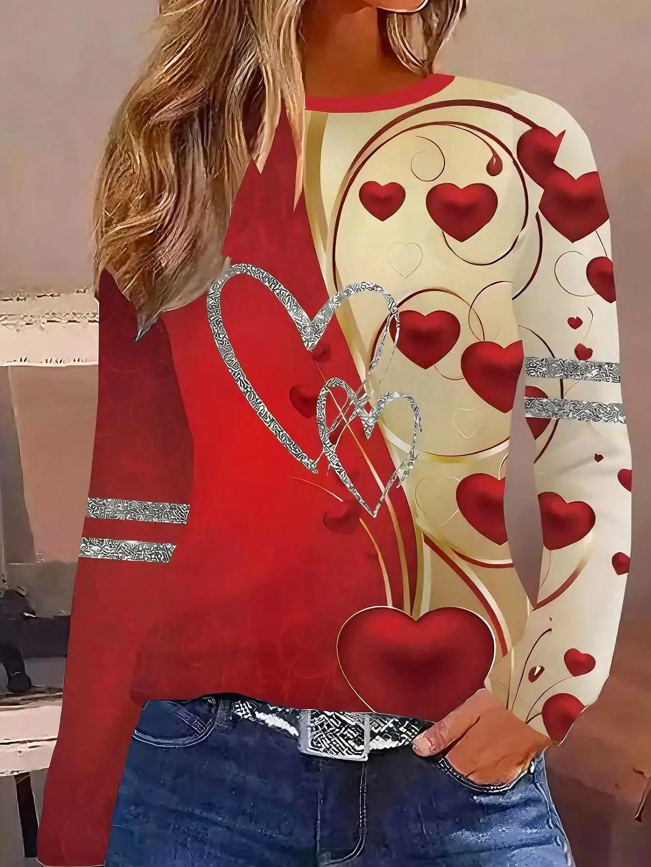 Women's Long Sleeve Butterfly Print T-Shirt, Round Neck Top