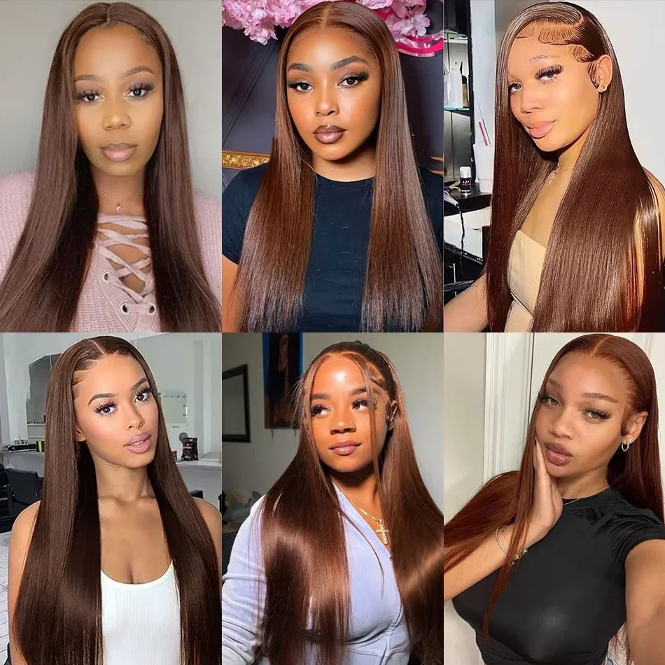 #4 Chocolate Brown Straight 13x6 HD Lace Frontal Wig 
13x4 Lace Front 30 36 46 Inches Brazilian Human Hair Wigs For Black Women