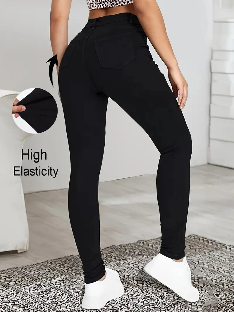 Women's high waisted basic black jeans, pencil legs