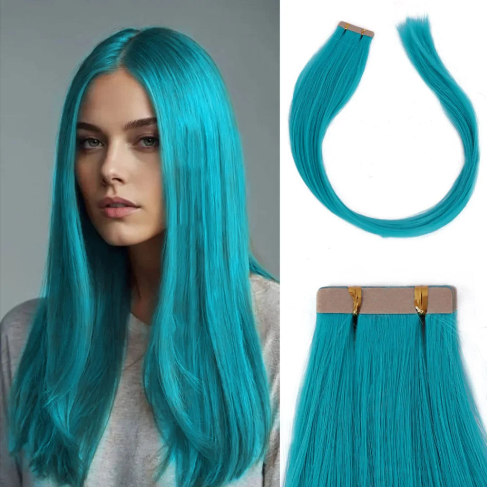 Seamless Invisible Tape in Red Hair Extensions for Women 24 inch Straight 
Colored Soft Synthetic Hair for Party Halloween Use