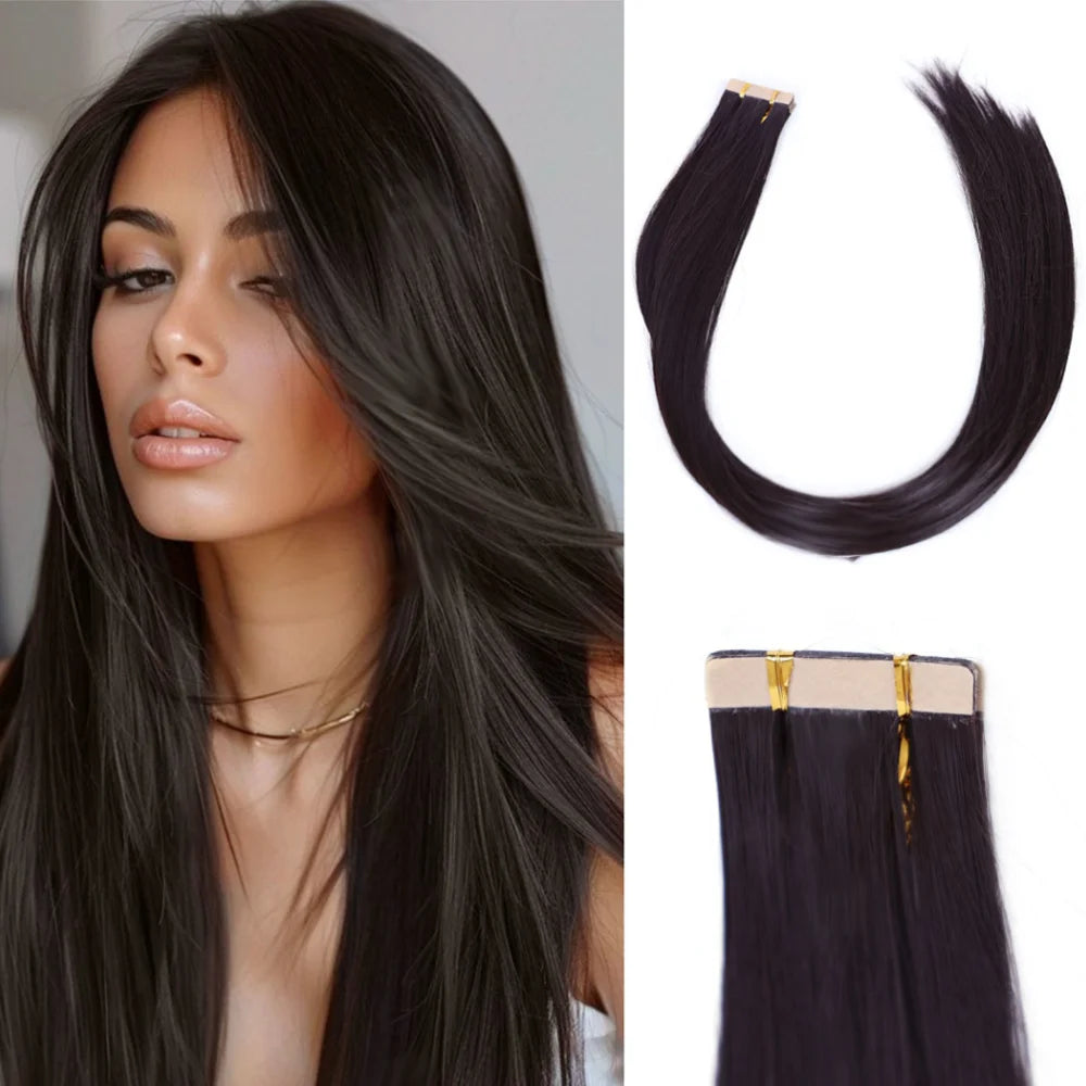 Seamless Invisible Tape in Red Hair Extensions for Women 24 inch Straight 
Colored Soft Synthetic Hair for Party Halloween Use