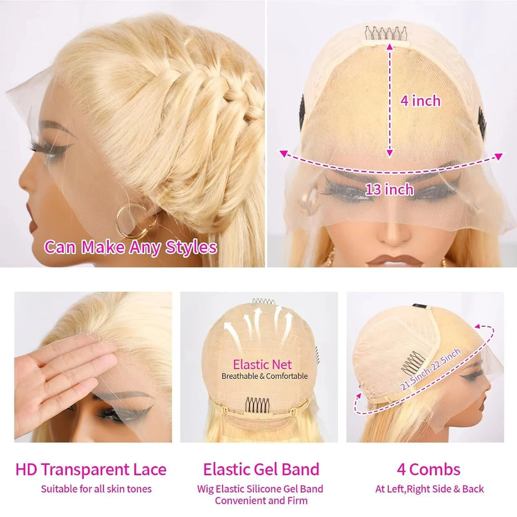 40 Inch Blonde Body Wave Human Hair Wigs 613 Hd Lace Frontal Wig 13x6 
 Bone Straight Lace Front Wig Colored 100% Human Hair