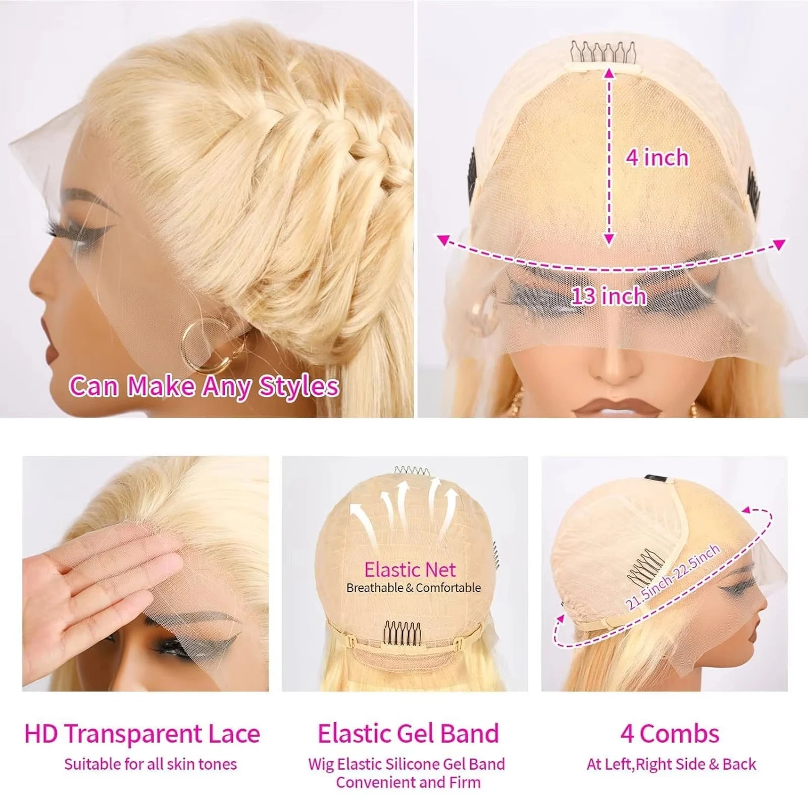 40 Inch Blonde Body Wave Human Hair Wigs 613 Hd Lace Frontal Wig 13x6 
 Bone Straight Lace Front Wig Colored 100% Human Hair
