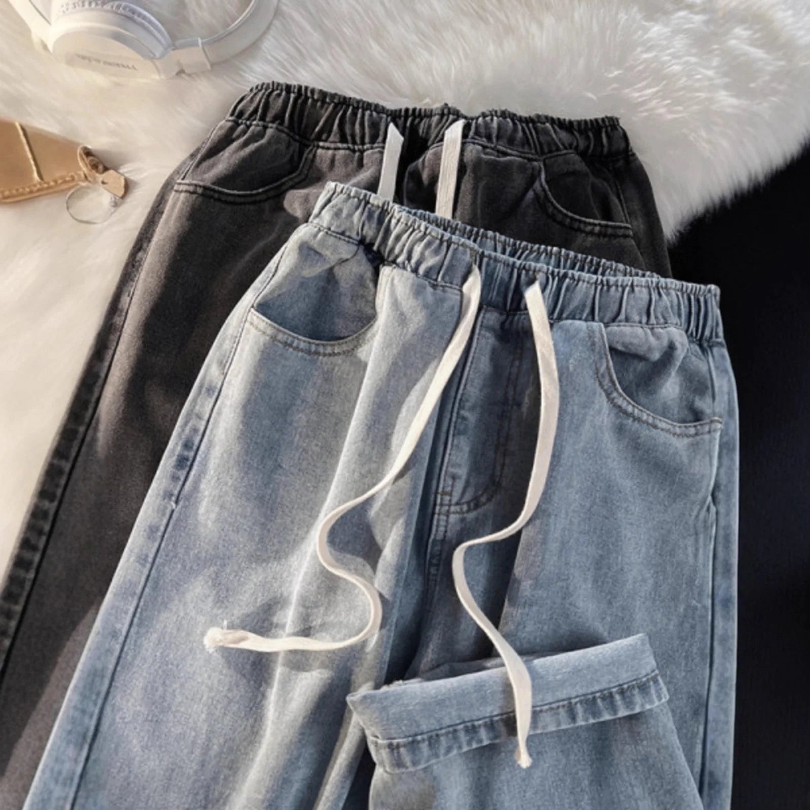 Fleece Lined Thickened Jeans Elastic Waist