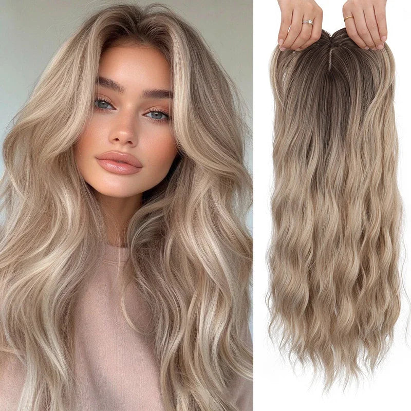 Long Wave Hair Topper for Women 22Inch Long Curly Hairpiece With Side Bangs 360° 
3D Toppers For Thinning Hair