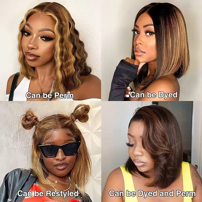 4/27 Highlight Bob Wigs Straight Lace Front Wig Human Hair 
Ombre Frontal Bob Wig Human Hair glueless wear to go Ombre Brown Wig