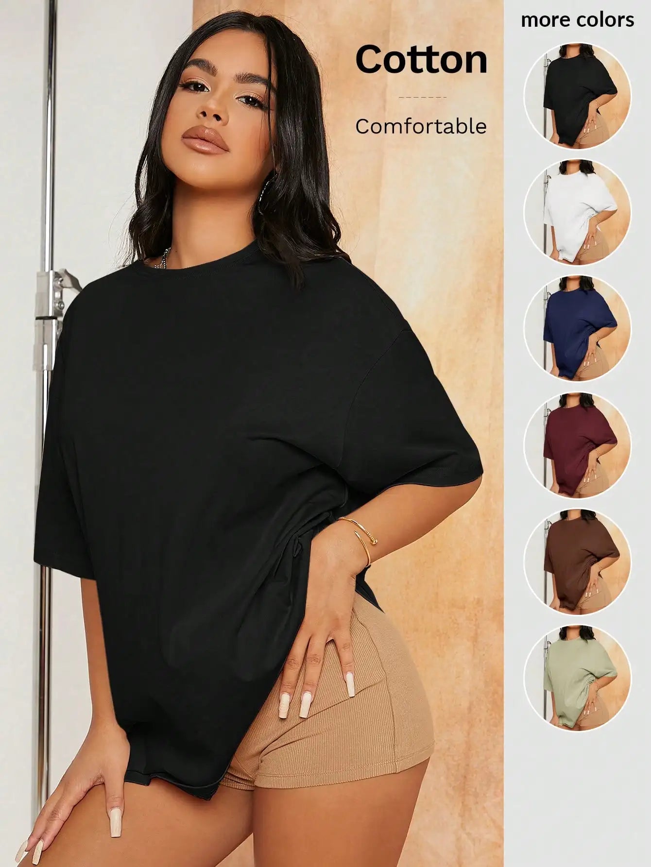 Oversized Cotton Drop Shoulder T-Shirt for Women
