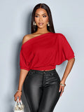 Women's Off Shoulder Ruched Top with Puff Sleeves