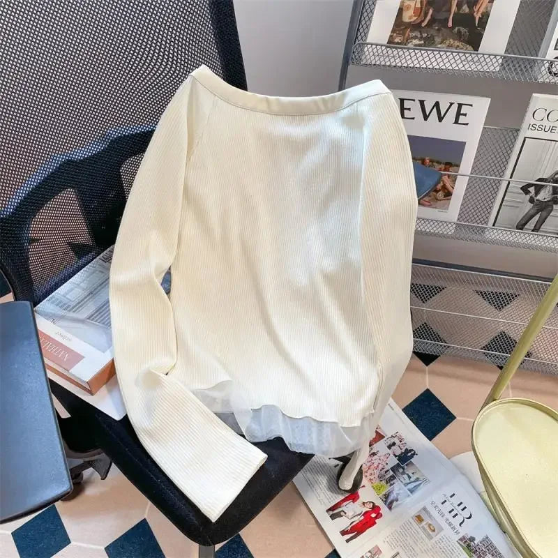 Slim Fit Off-Shoulder Top - Long Sleeve Ruffle Trim