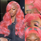Pink Human Hair Wig Colored Body Wave Lace Front Wig
 13X6 Lace Frontal Wig 250 Density Brazilian Wig Original 40 Inch Natural