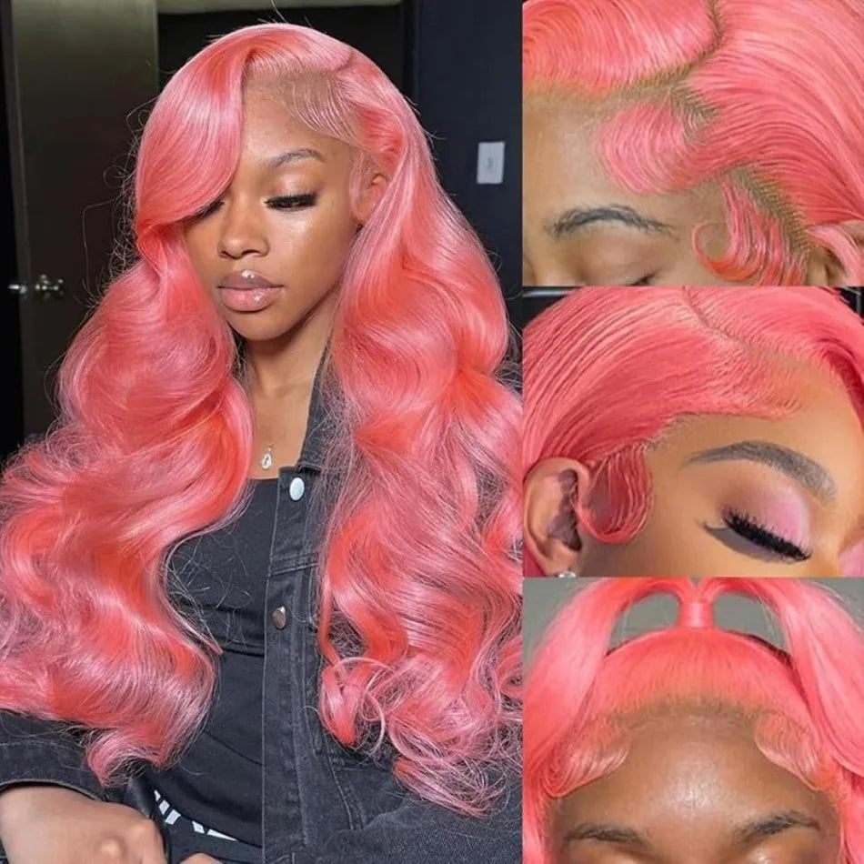 Pink Human Hair Wig Colored Body Wave Lace Front Wig
 13X6 Lace Frontal Wig 250 Density Brazilian Wig Original 40 Inch Natural