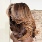 4/27 Highlight 13*4 Body Wave Glueless Closure100% Human Hair 
Frontal Wigs Ombre Brown Mix Blonde Water Wave Short Bob Wig