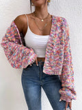 Multicolor Knit Cardigan Abstract Pattern, Long Sleeve Casual FOR Women