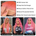 Pink Human Hair Wig Colored Body Wave Lace Front Wig
 13X6 Lace Frontal Wig 250 Density Brazilian Wig Original 40 Inch Natural