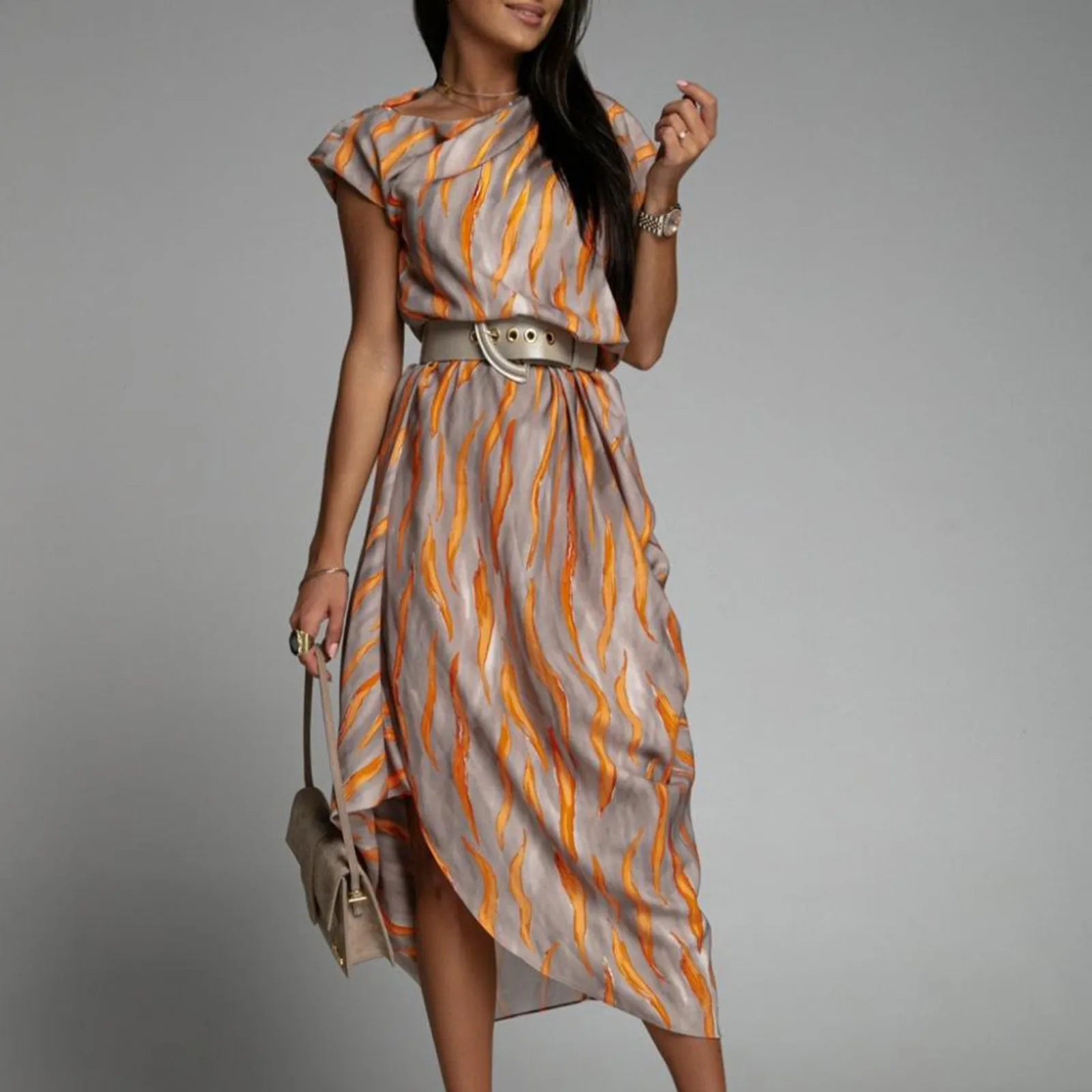 Printed Long  Dress For Women High-waisted A- line