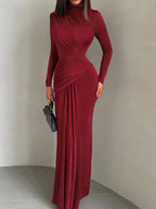 Maxi Dress Women o-Neck Full Sleeve Solid