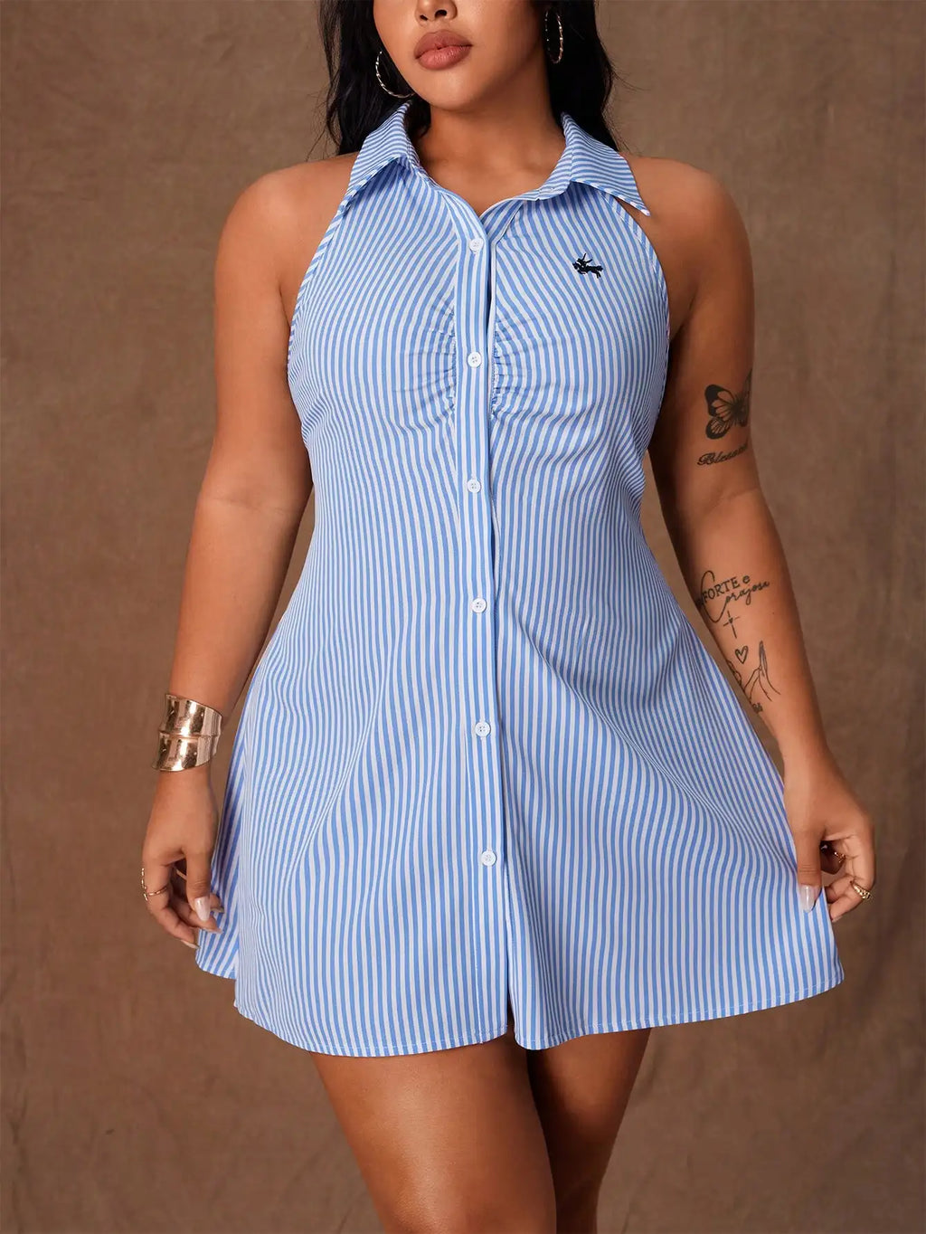 Plus Size Sleeveless Button-Front Shirt Dress