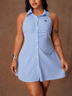 Plus Size Sleeveless Button-Front Shirt Dress