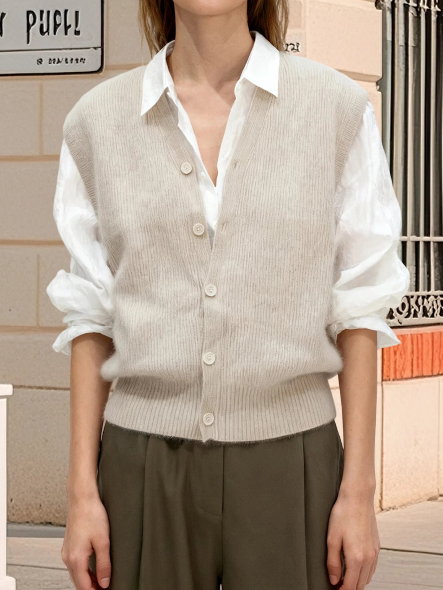 Sleeveless V Neck Button Down Cardigan Vest