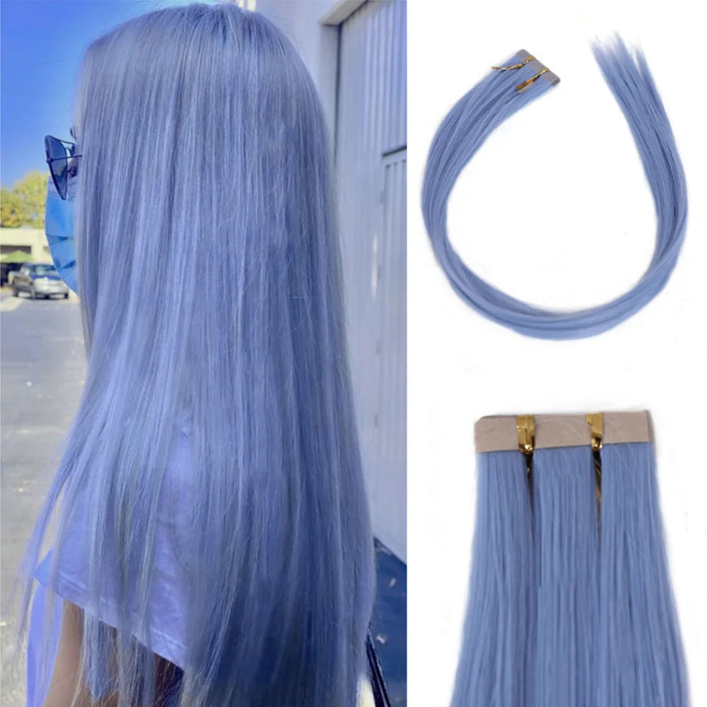 Seamless Invisible Tape in Red Hair Extensions for Women 24 inch Straight 
Colored Soft Synthetic Hair for Party Halloween Use