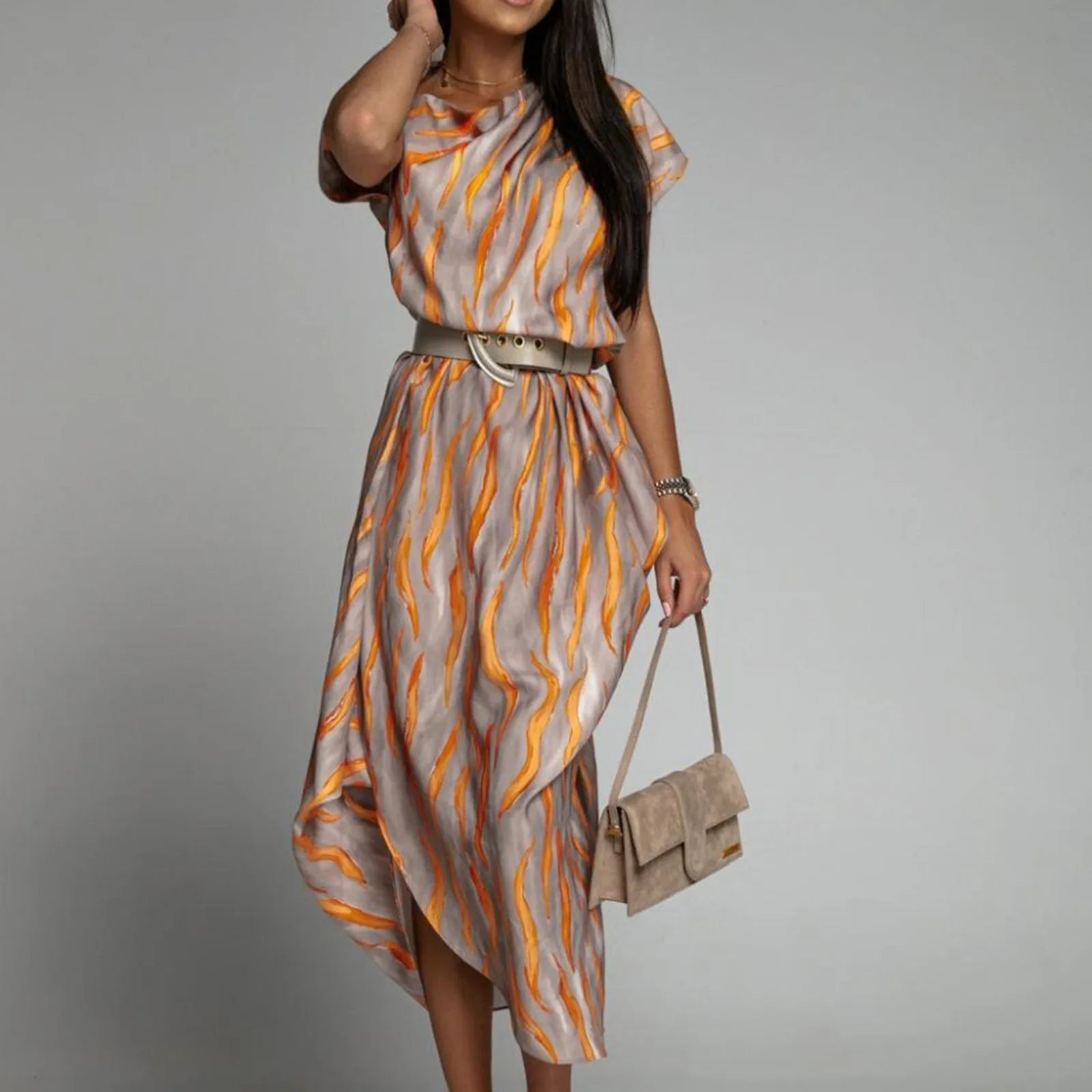 Printed Long  Dress For Women High-waisted A- line