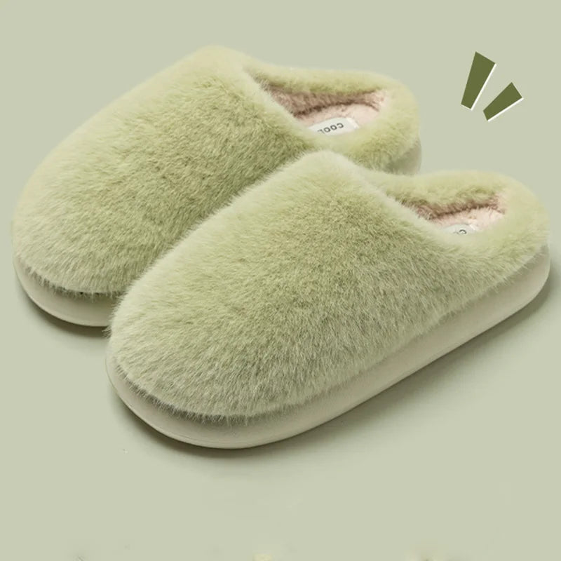 Faux Furry Warm Home Cotton Slippers Women