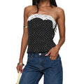 Lace Tops with Polka Dot Print Strapless Fit Zip Up