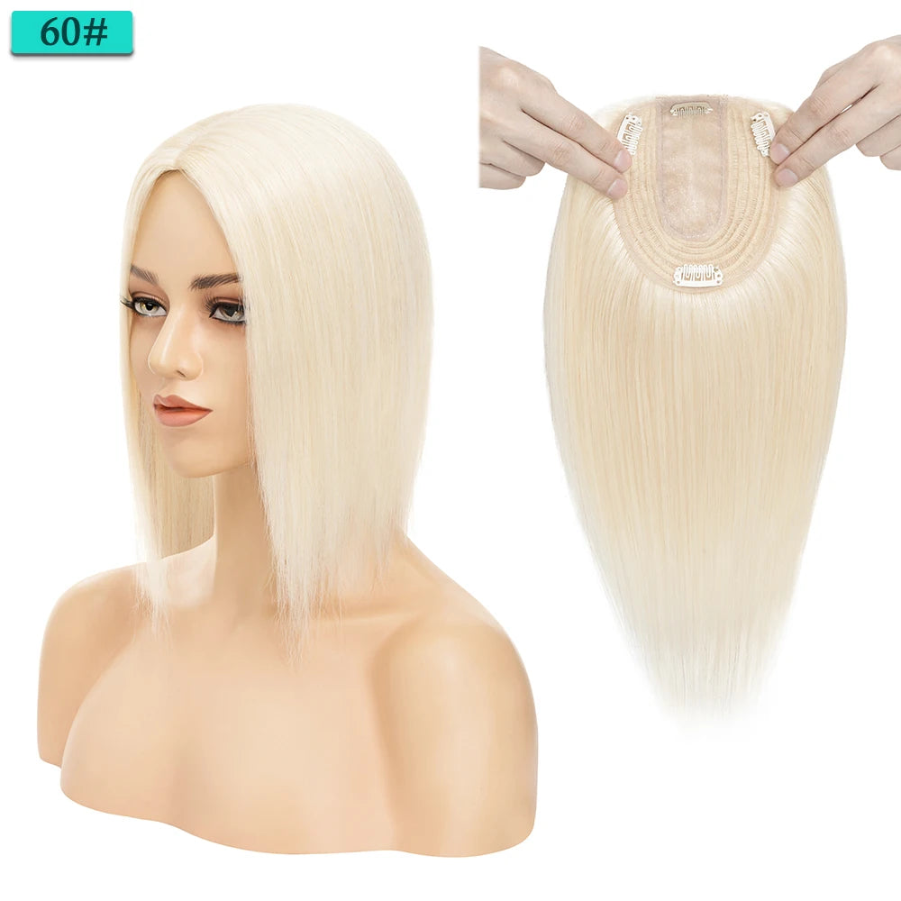 10x12cm Women Human Hair Toppers Silk Base Straight
 4 Clips In Hair Piece Brown Blonde