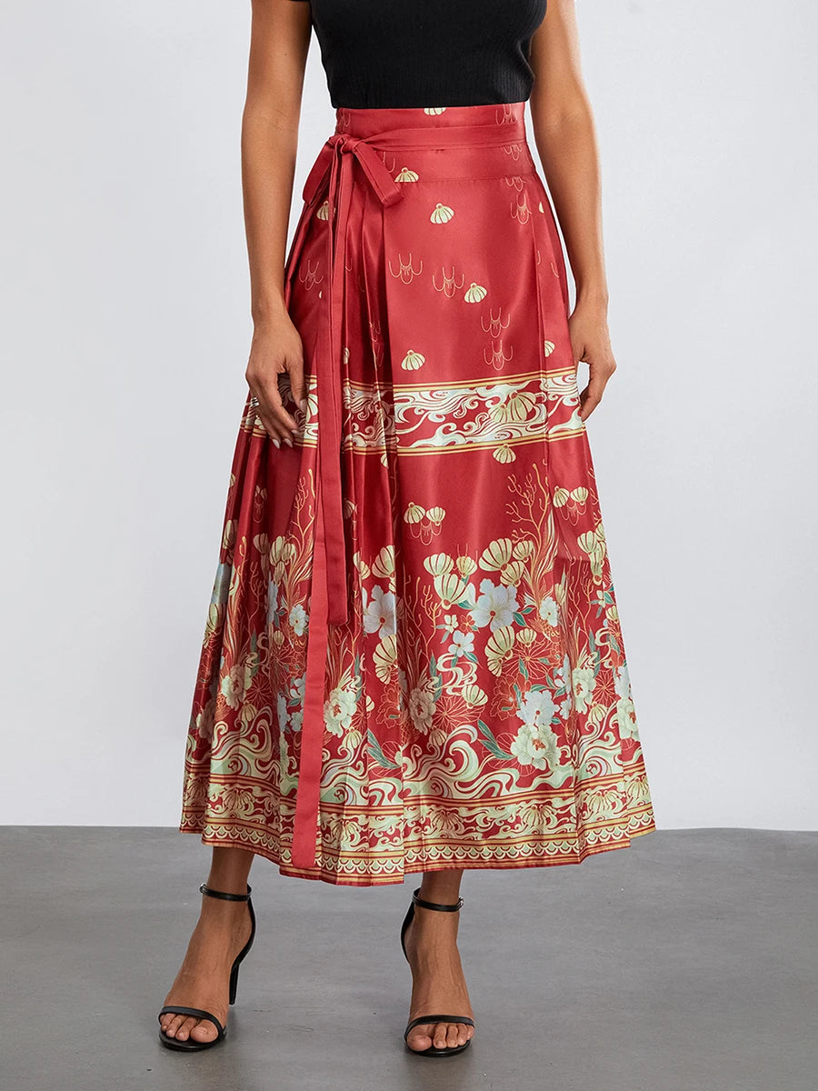 Womens Elegant Pleated Long Swing Skirt