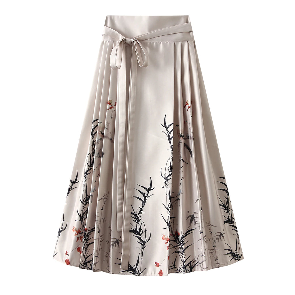 Womens Elegant Pleated Long Swing Skirt
