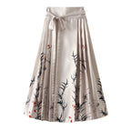 Womens Elegant Pleated Long Swing Skirt