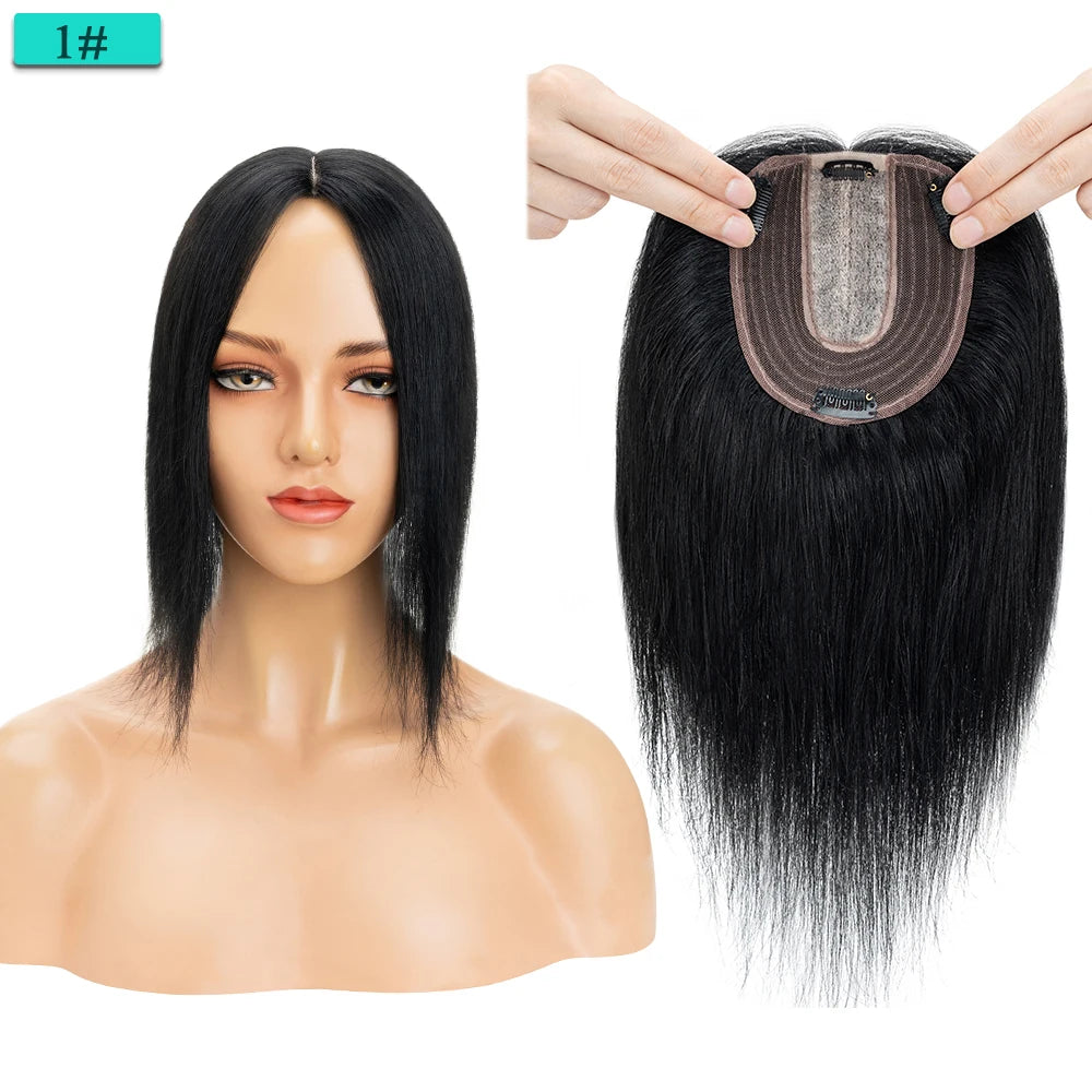 10x12cm Women Human Hair Toppers Silk Base Straight
 4 Clips In Hair Piece Brown Blonde