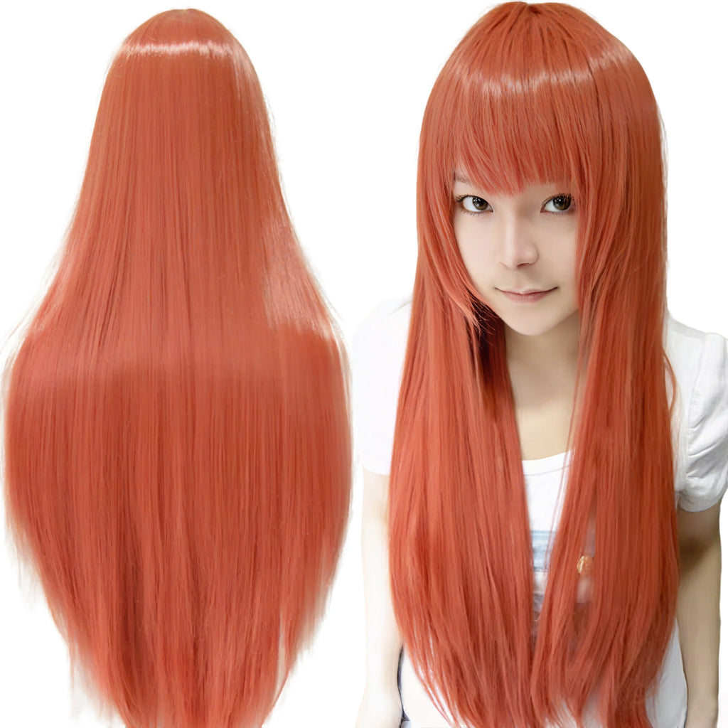80cm Straight Synthetic Cosplay Wig White Purple Green Silver Pink Lolita Hairpiece with Bangs Long Wigs