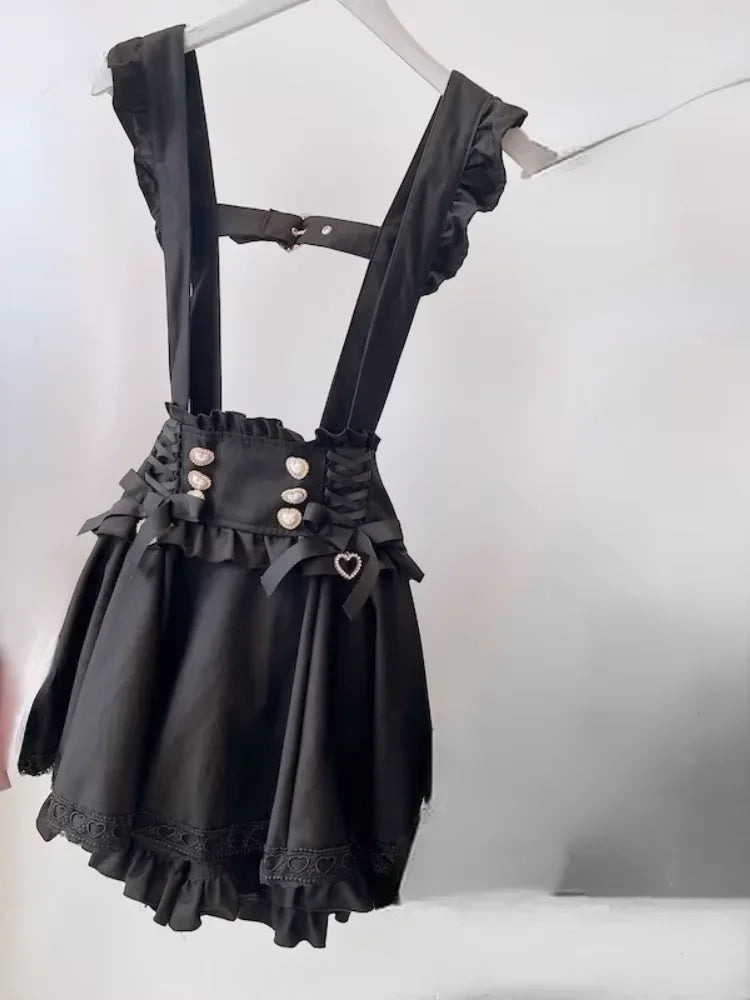 Lolita Style Mini Skirt Women Elegant Lace Metal Buckle Skirt