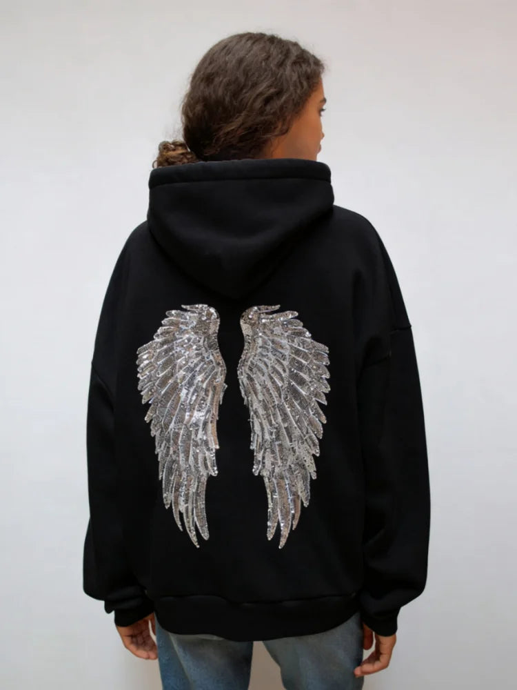 Women's Shinny Angel Wings Hooded Jacket and Pant set