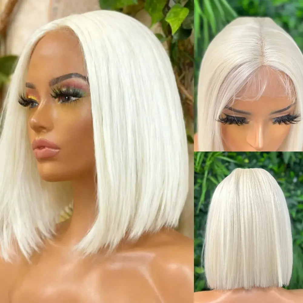 Platinum White Short Bob Straight Lace Front Wigs Human Hair 13x4 HD Lace Front Wigs Glueless Wigs Pre Plucked 180% Density