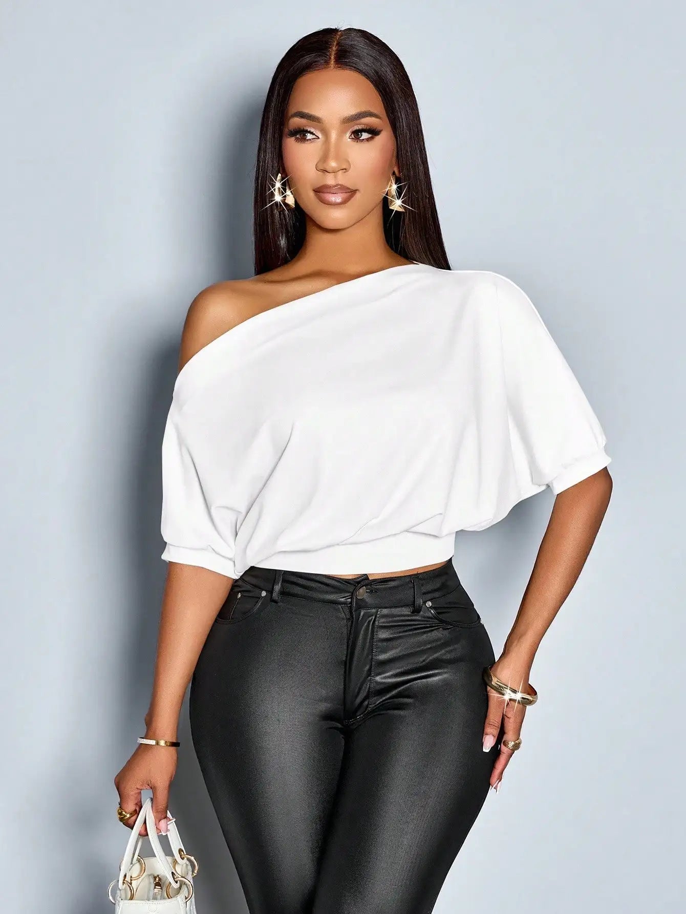 Women's Off Shoulder Ruched Top with Puff Sleeves