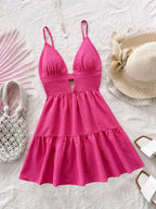 Black V-Neck Sleeveless Backless Summer Dress for Women, Casual Beach Party Wear