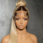 Ombre Brown Roots Ash Blonde Wig 13x4 H
Straight Lace Front Wig Human Hair 200 Density Human Hair Wig