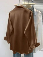 Women's Satin Button-Up Blouse, Elegant Collared Shirt