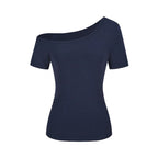 Y2k Sport Off shoulder Top Women Short sleeve T shirt