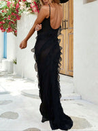 A Black Floor-length Dress and Layered Pleats